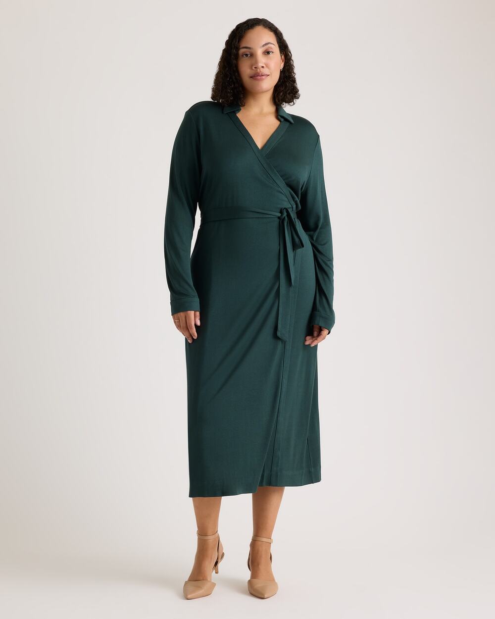 NWT Quince 100% Silk Jersey Midi Wrap Dress Evergreen S